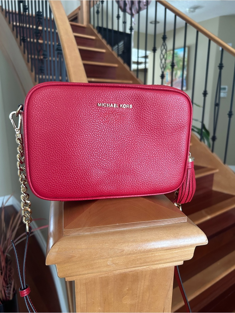 Michael Kors Ginny Medium Logo Crossbody Bag with Gold Chain